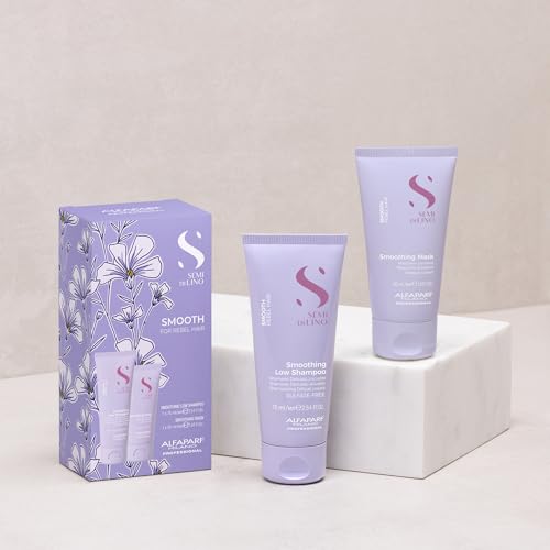 Alfaparf Milano Semi di Lino Smooth Travel Size Shampoo and Hair Mask Set for Frizzy Hair - Straightens Rebel Hair - Smoothing Hair Products