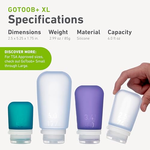 humangear GoToob+ XL Refillable Silicone Travel Bottle, 6 fl. oz. Leak-Proof