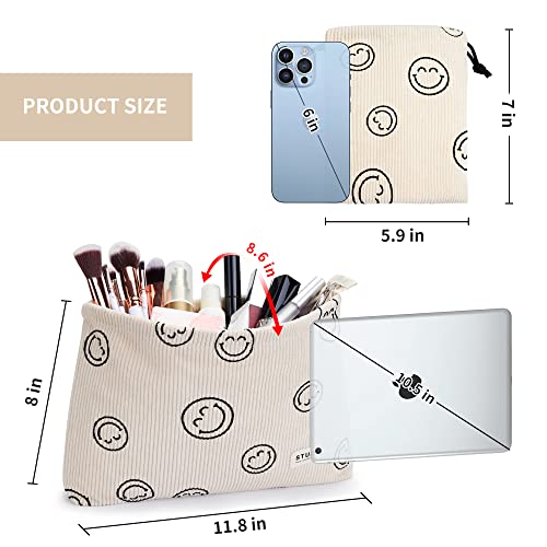 WLLWOO 2pcs Corduroy Makeup Bag Set with Smile Face Design