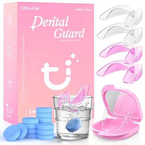 Litlcutie Mouth Guard for Teeth Grinding - Pink & Clear, 4 Pack (2 Large + 2 Small)