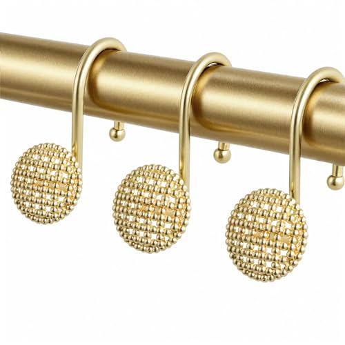 Pearlbee Gold Shower Curtain Hooks - 12 Heavy Duty Rustproof Zinc Alloy