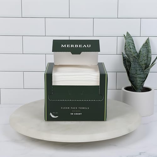 Merbeau 50 Pack Ultra Soft Biobased Facial Towels for Sensitive Skin, Makeup Remover Wipes