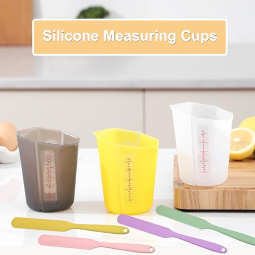 Silicone Measuring Cups Set - 4 Flexible 250ml Cups & Spatulas