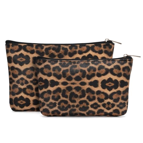 Wandering Nature Brown Leopard Print Makeup Bag Set - 2 Pack