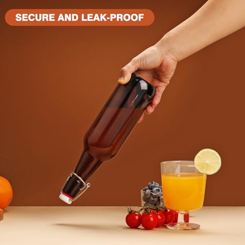 16oz Amber Glass Beer Bottles - 2 Pack with Airtight Flip Caps