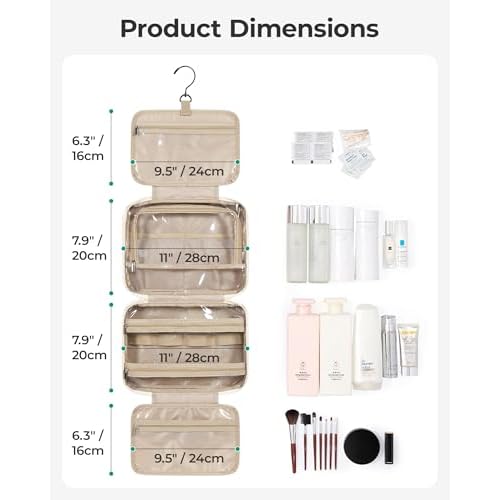 BAGSMART Travel Toiletry Bag for Womne, Hanging Travel Bag for Toiletries, Puffy Makeup Cosmetic Bag Organizer, Carry-on Travel Accessories Essentials, Black