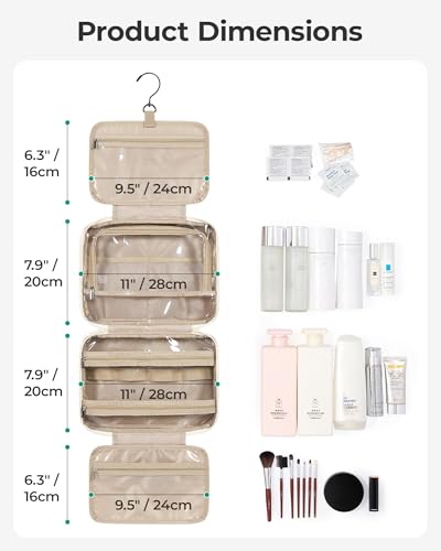 BAGSMART Puffy Hanging Toiletry Bag - Large Travel Makeup Organizer, Camel