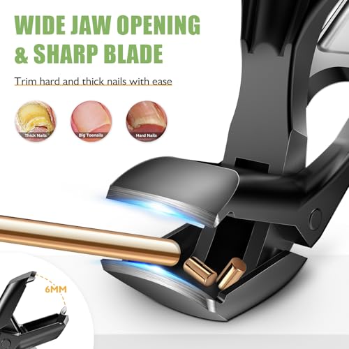 HANDWENG Wide Jaw Toenail Clippers for Thick Nails with Long Handle & Catcher