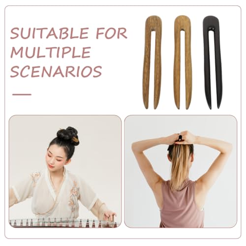 FRCOLOR U Shape Hairpins Set - 3 Wooden Hair Sticks for Updos