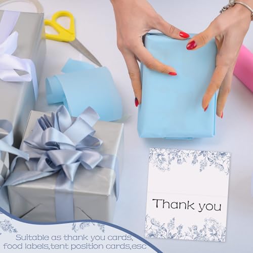 Dunzoom 100 Pcs Chinoiserie Blue Floral Place Cards - Elegant Table Setting