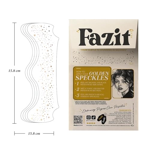Fazit Gold Speckles - Glitter Freckle Makeup Patches - Shimmering Faux Freckles & Body Glitter - Waterproof, Long-Lasting Instant Glamour for Festivals & Parties - 6 Temporary Makeup Patches Per Pack