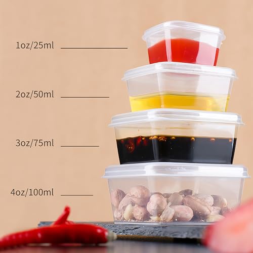 Square Disposable Sauce Cups Set - 50 Pack, 4 Sizes, Eco-Friendly