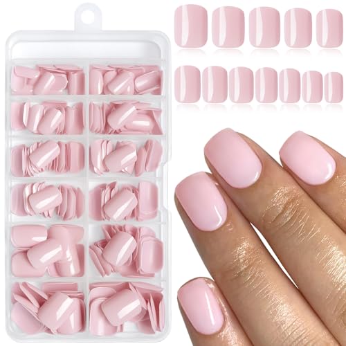 LuckForever Light Pink Short Square Press-On Nails 240pc Fake Nails for Manicure