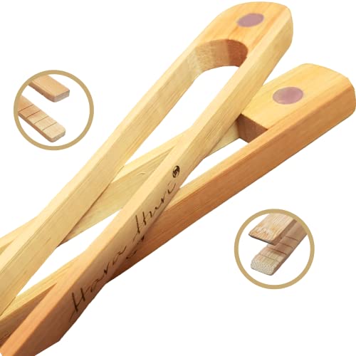 Bamboo Toaster Tongs Set of 2 - 100% Natural Wood Kitchen Utensils