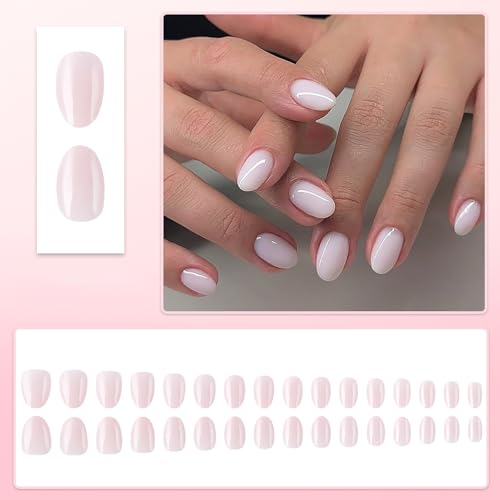32 Pcs Translucent Pink Press On Nails - Short Oval Acrylic Set