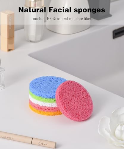 Multicolor METUUTER Facial Sponges - 50 Count Compressed Natural Cellulose for Face Cleansing & Exfoliation