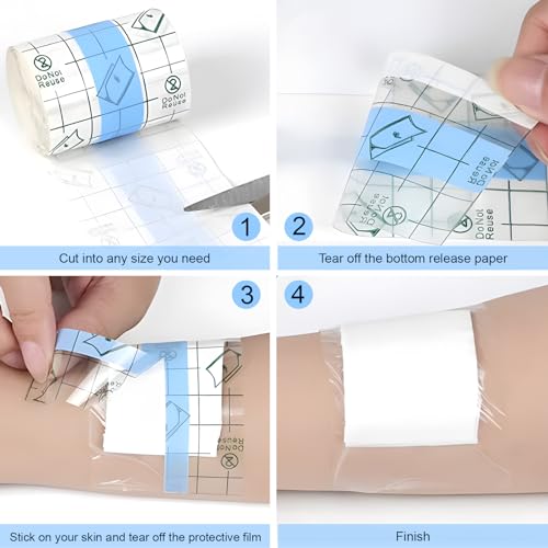 MOODUUTY Waterproof Transparent Film Dressing Roll 4 Inch x 10.94 Yards - Skin Healing Tape for Tattoos, Wounds & Post-Surgical Care
