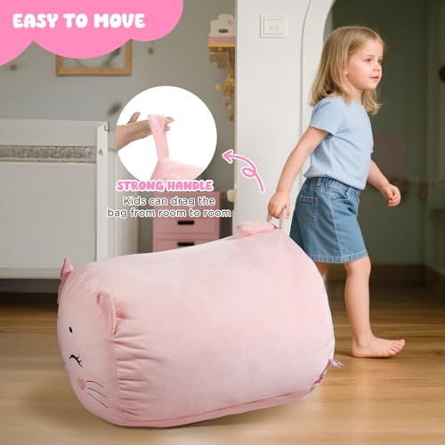 GAGAKU Kids' Plush Toy Storage Bean Bag Cover - Cat Design 24x24x19.7 in