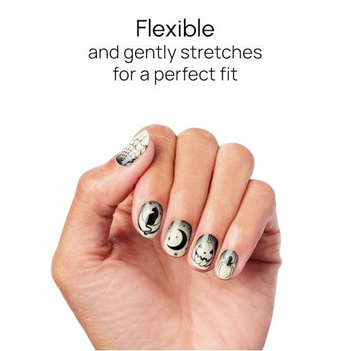 Midnight Fright Nail Polish Strips - Glow Black Design, 16 Pack