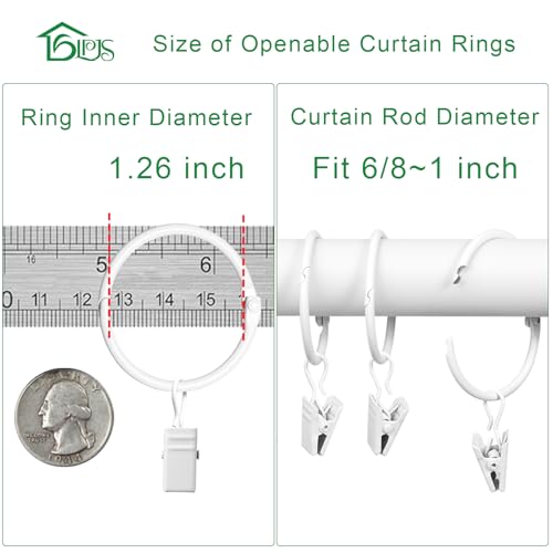 Curtain Rings with Clips - Openable Drapery Rings, 1.26" ID, Set of 24