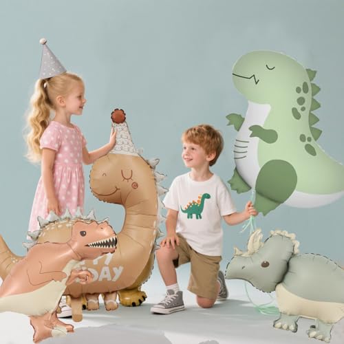 Giant 3D Dinosaur Balloons Set - 4 Pcs Self-Standing Foil Balloons for Birthday Party
