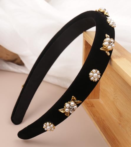 Camellia Velvet Pearls Headband for Women | YARN & INK Vintage Hair Accessory
