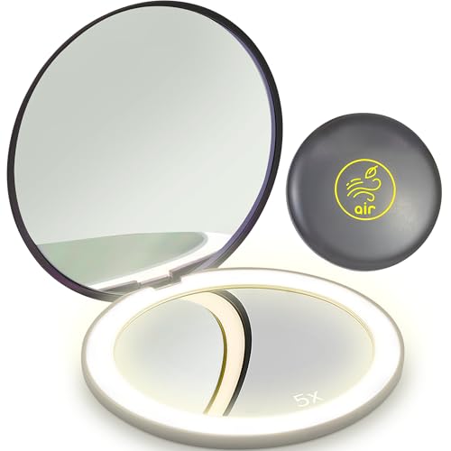 LanJo LED Compact Mirror with Light - Air Sign, 1X/5X Magnification