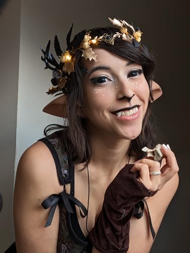 MOSTORY Light Up Antler Crown, Dark Elf Flower Circlet for Renaissance Fair