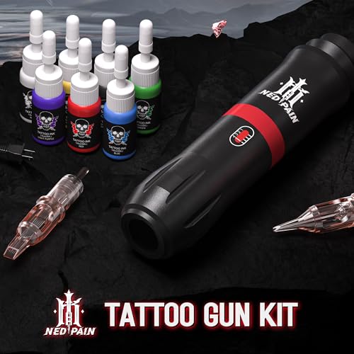 Nedpain Tattoo Machine Kit for Beginners & Professionals - Complete Pen Set with Ink & Needles