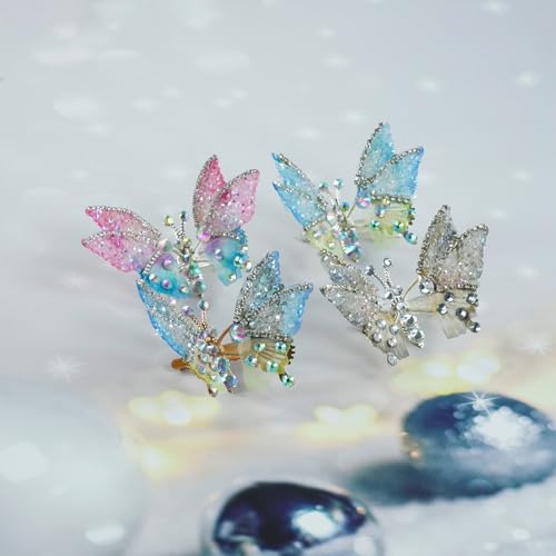 Moving Wing Butterfly Hair Clips with Rhinestones for Girls (4-Pack)
