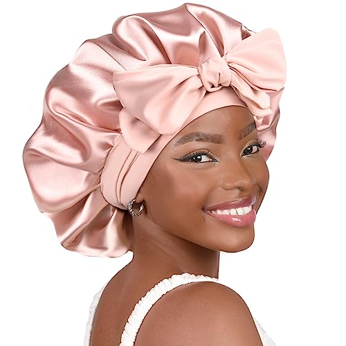 YANIBEST Adjustable Silk Bonnet for Sleeping Women Double Layer Satin Bonnet Reduce Friction Prevent Frizz Curly Hair