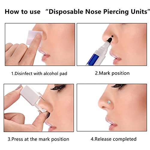Nose Piercing Kit with Self Piercing Gun, Studs & Rings - Hypoallergenic 3 Pack