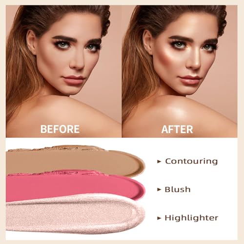 Hilareco 3-Piece Cream Contour Stick Kit with Highlighter, Blush & Bronzer