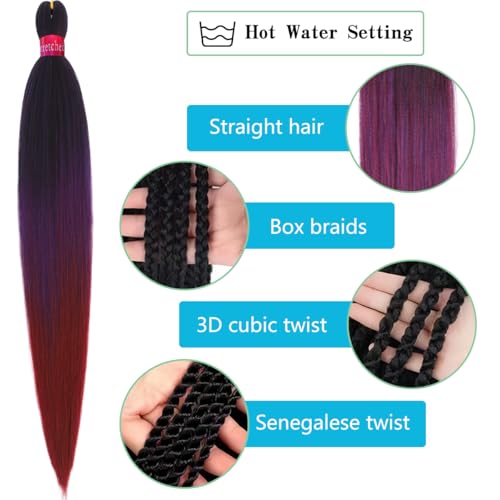 FAYETA 28 Inch Ombre Braiding Hair - Pack of 8 (1B/Purple/Bug)