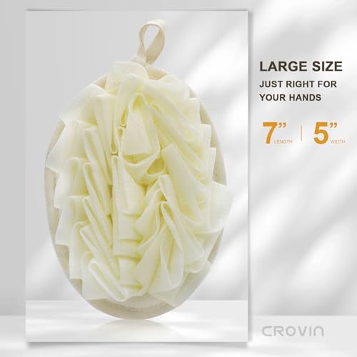 CROVIN Exfoliating Bath Puff Sponge - 2 Count with Elastic Hand Strap