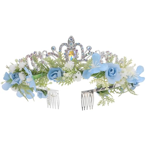 Blue Flower Crown Headband - Artificial Fairy Floral Hair Accessory for Weddings & Parties