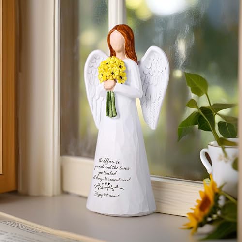 Retirement Gift Angel Figurine - 5.6" Hand-Painted Guardian with Sunflowers