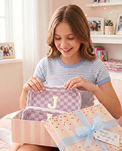LETGO Personalized Checkered Makeup Bag Set of 2 - Pink & Beige J Variation