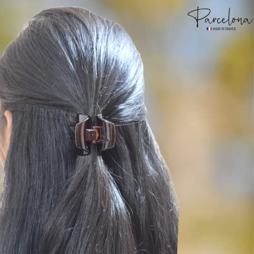 Parcelona French 1.5" Small Hair Claw Clips, Set of 2, Black & Tortoise