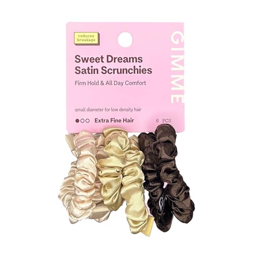 GIMME Slim Satin Hair Scrunchies - No Breakage, 6 Pack for Fine Hair