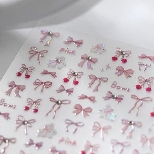 3D Self-Adhesive Bow Nail Art Stickers - Pink Glitter Designs