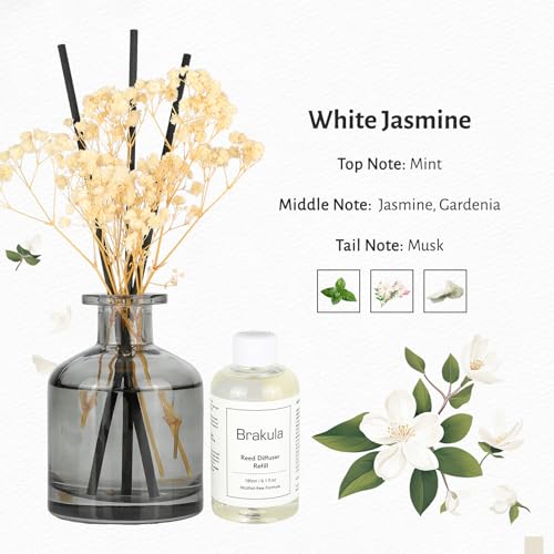 Brakula White Jasmine Reed Diffuser Set with 8 Sticks - 180ml