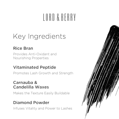 Lord & Berry Prodigious Waterproof Mascara - Volumizing & Curling, False Lash Effect, Nourishing with Diamond Powder, 0.33 fl oz