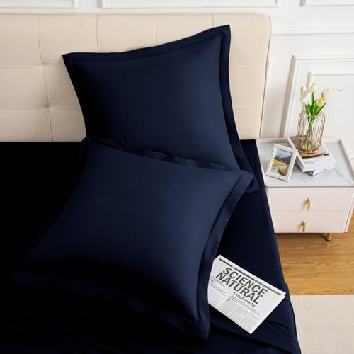 Navy Blue Euro Sham Covers Set of 2 | 26x26 Inch Microfiber