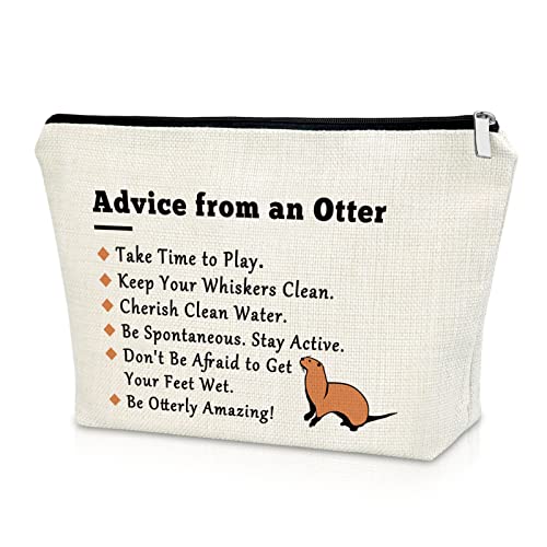 Sazuwu Beige Otter Makeup Bag for Women - Animal Lover Gift, Travel Pouch