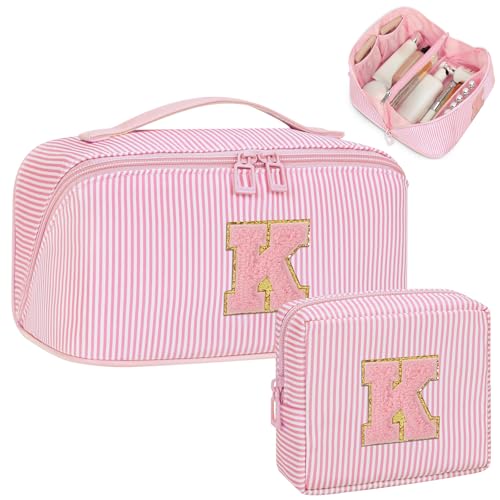 Personalized Pink Initial Makeup Bag Set for Women - K
