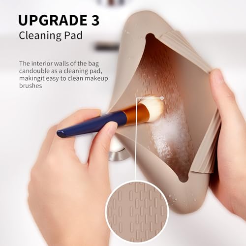 AGIKET Soft Silicone Makeup Brush Holder - Travel Cosmetic Bag with Magnetic Closure