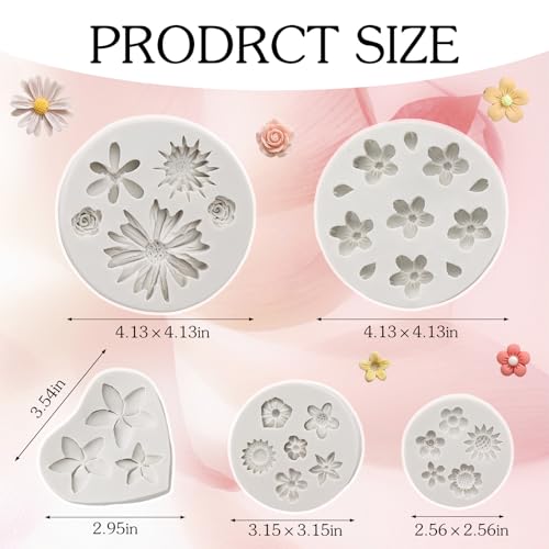 5 Pcs Flower Silicone Molds for Fondant, Chocolate & Crafts