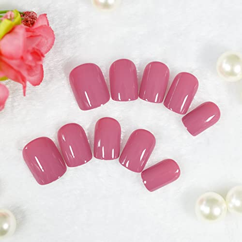 Rose Pink Press-On Nails - Short Reusable Acrylic Nail Set (24pcs)