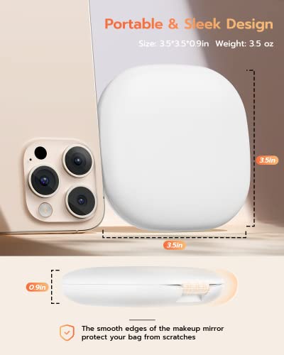 Benbilry LED Compact Travel Makeup Mirror, 1X/10X Magnification, 3-Color Light